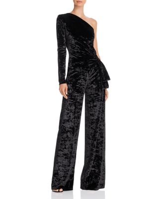 velvet one shoulder jumpsuit