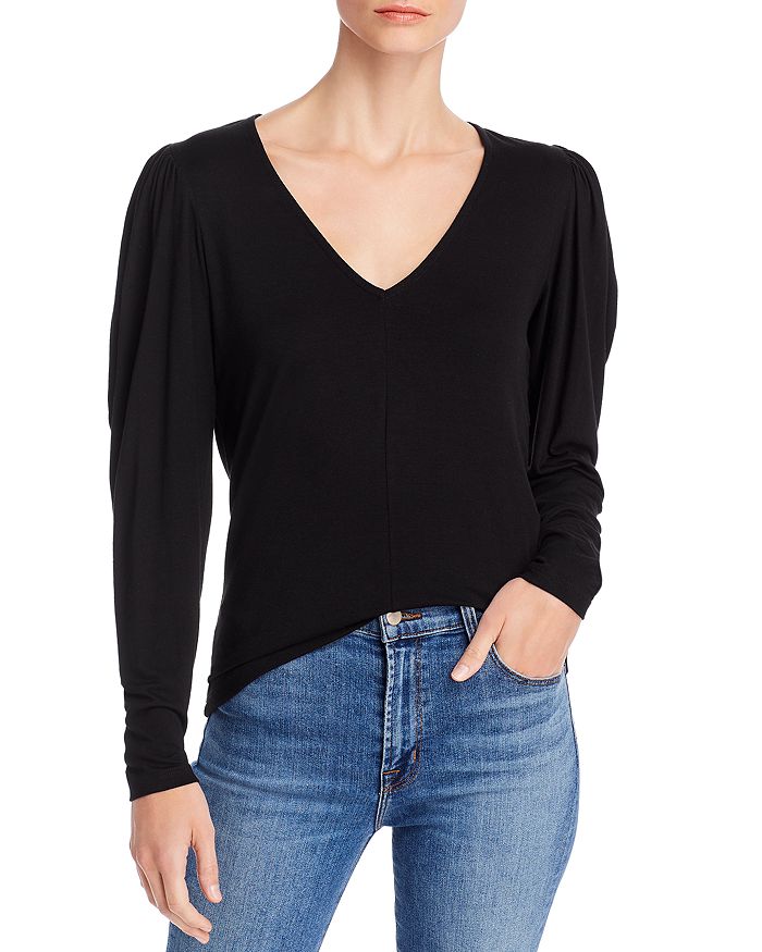FRAME PUFF-SLEEVE V-NECK TOP,LWTS1082