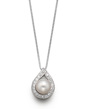 Cultured Akoya Pearl Pendant Necklace with Diamonds, 17.5
