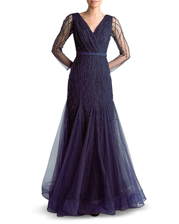 Basix Embroidered Tulle Gown In Navy