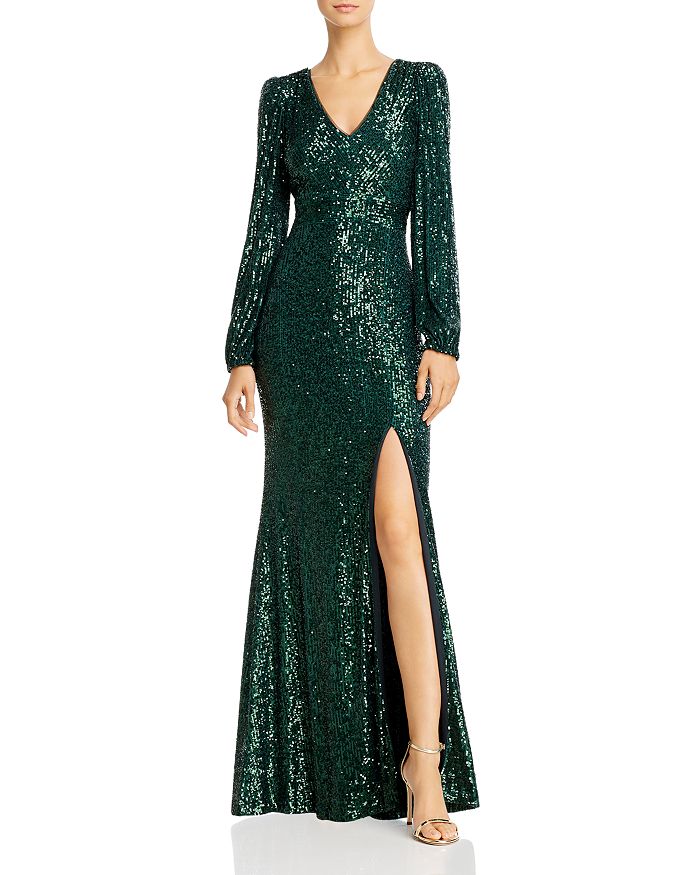 Avery G Sequin V-neck Gown - 100% Exclusive In Hunter