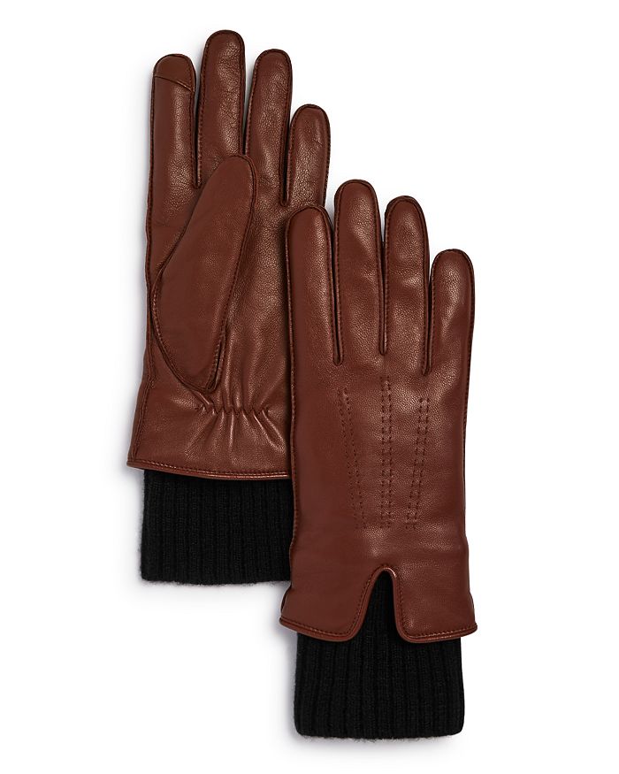 Fownes Knit-cuff Leather Tech Gloves In Luggage