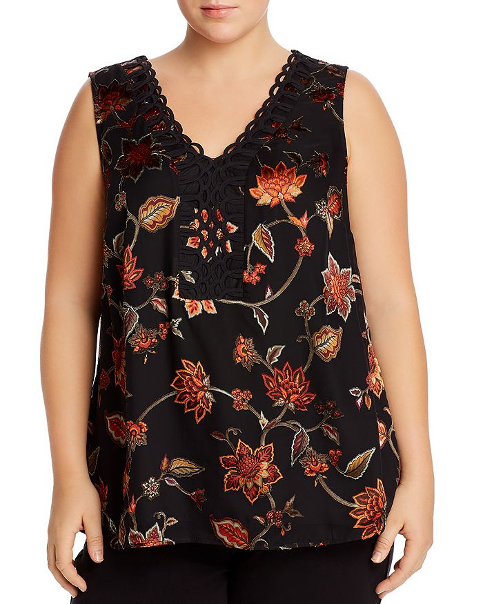 Daniel Rainn Plus Embroidered Floral Tank In Black