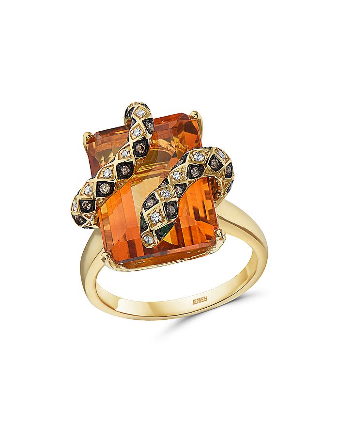 Bloomingdale's Brown & White Diamond, Emerald & Citrine Snake Ring In 14k Yellow Gold - 100% Exclusive In Multi/gold