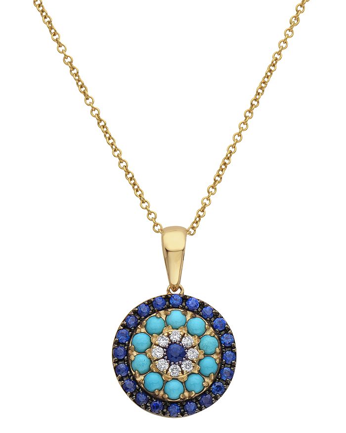 Bloomingdale's - Diamond, Blue Sapphire & Turquoise Pendant Necklace in 14K Yellow Gold, 18" - 100% Exclusive