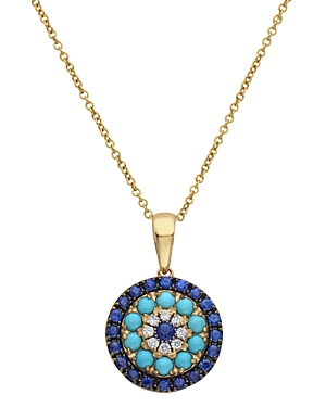 Bloomingdale's Diamond, Blue Sapphire & Turquoise Pendant Necklace in 14K Yellow Gold, 18 - 100% Exc