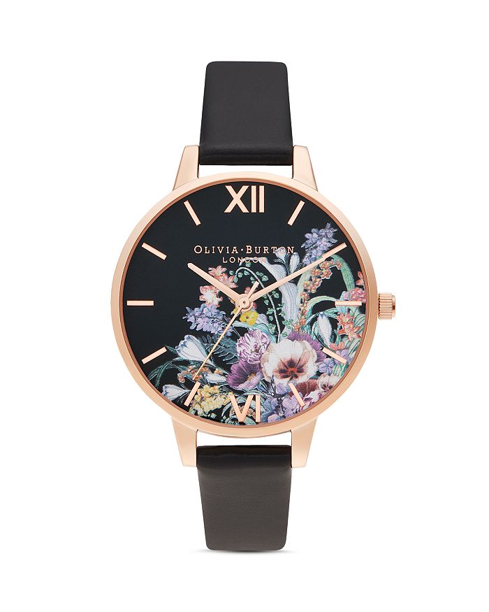 Olivia Burton Women S Enchanted Garden Black Vegan Leather Strap Watch 34mm Modesens