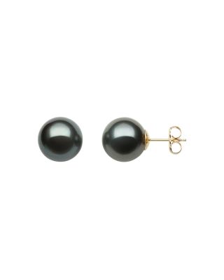 Bloomingdale's Fine Collection Tahitian Black Cultured Pearl Stud Earrings in 14K Yellow Gold - Exclusive