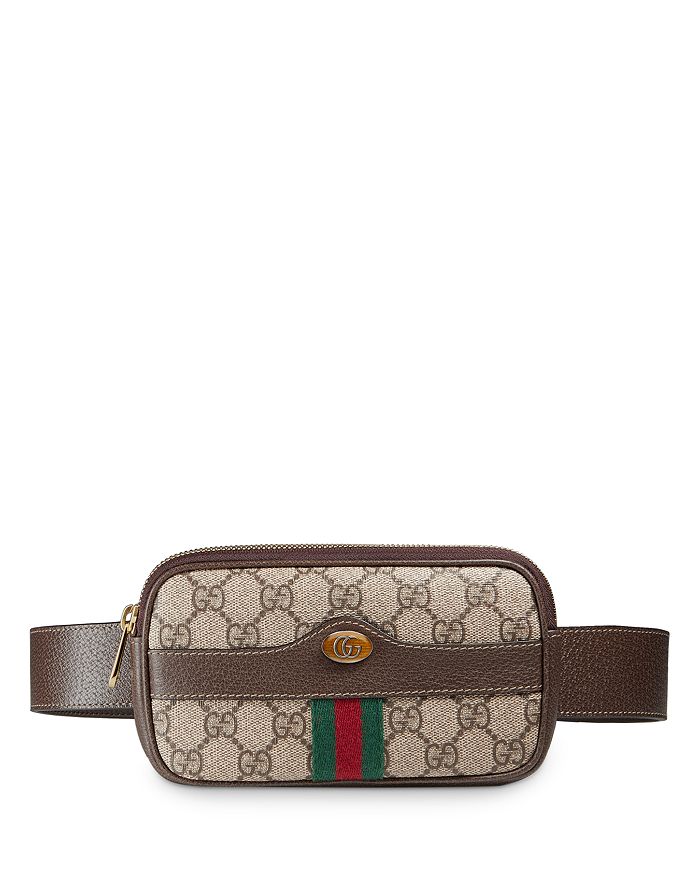 Gucci Ophidia Brown Suede Web Belt Bag w/ Leather Trim Size 85 | Brand New