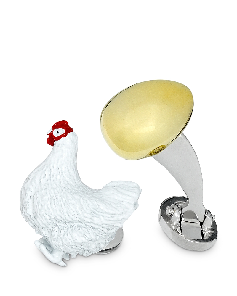 Jan Leslie Sterling Silver Chicken & 24k Vermeil Egg Cufflinks In Silver