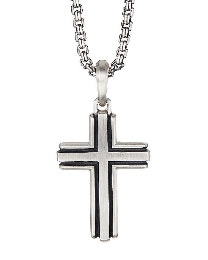 David Yurman Sterling Silver Deco Cross Pendant In Black/silver