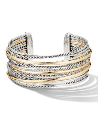David Yurman Sterling Silver 18K Yellow Gold Crossover Wide Cuff