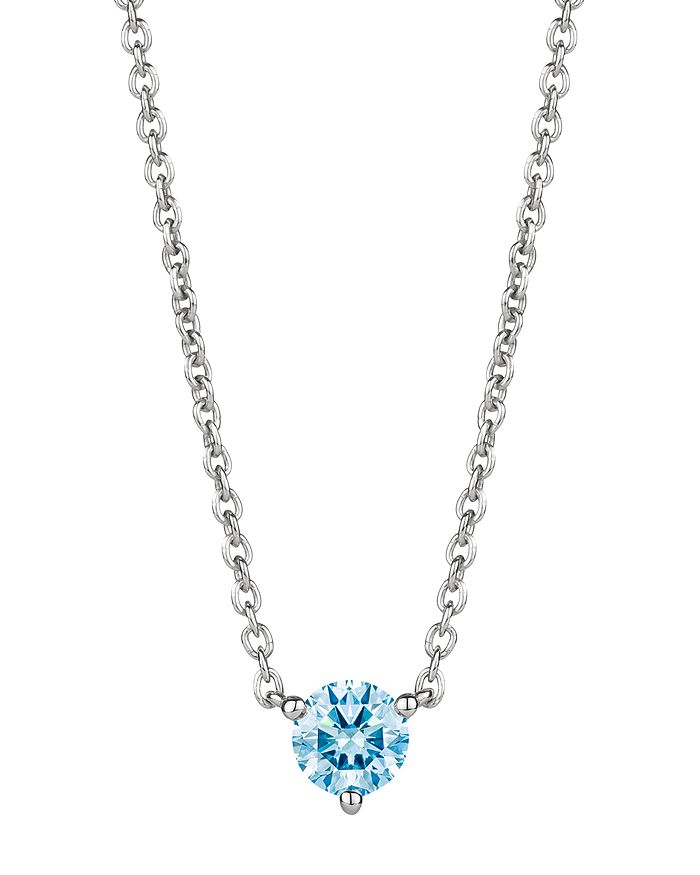 Lightbox Jewelry Solitaire Lab-grown Diamond Pendant Necklace In Sterling Silver, 18 In Blue/silver