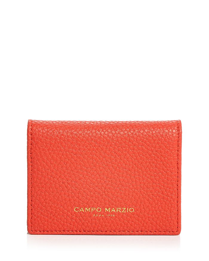 Campo Marzio Leather Business Card Holder In Orange/gray