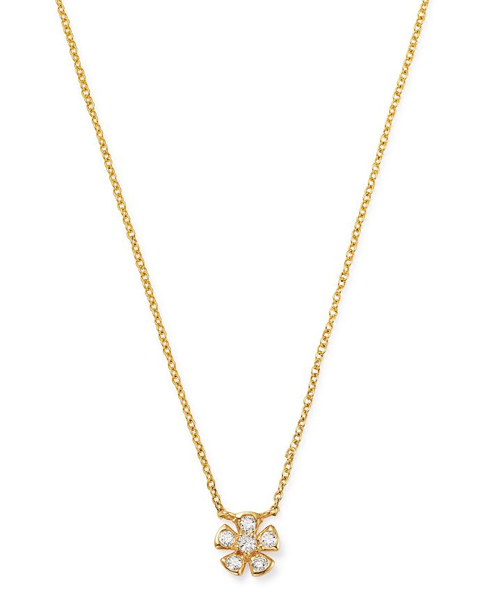 Bloomingdale's Diamond Flower Pendant Necklace in 14K Yellow Gold, 0.15 ...