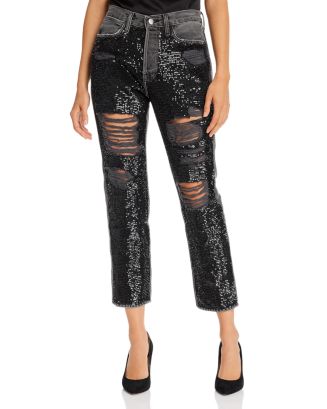 FRAME High-Rise Sequined Straight-Leg Jeans in Basque Rips | Bloomingdale's
