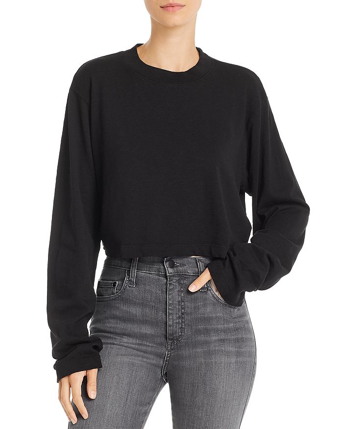 Cotton Citizen Black Crop Tokyo Long Sleeve T-shirt In Jet Black
