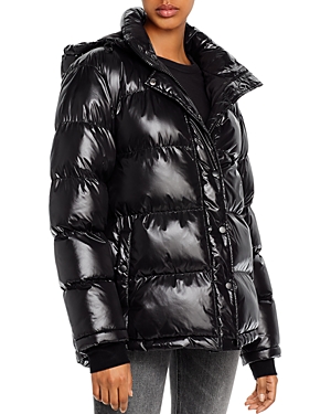 Aqua Short Hooded Puffer Coat - 100% Exclusive In Shiny Black