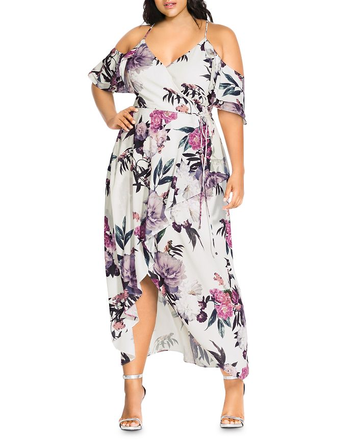 City Chic Plus Floral Cold-Shoulder Maxi Dress | Bloomingdale's