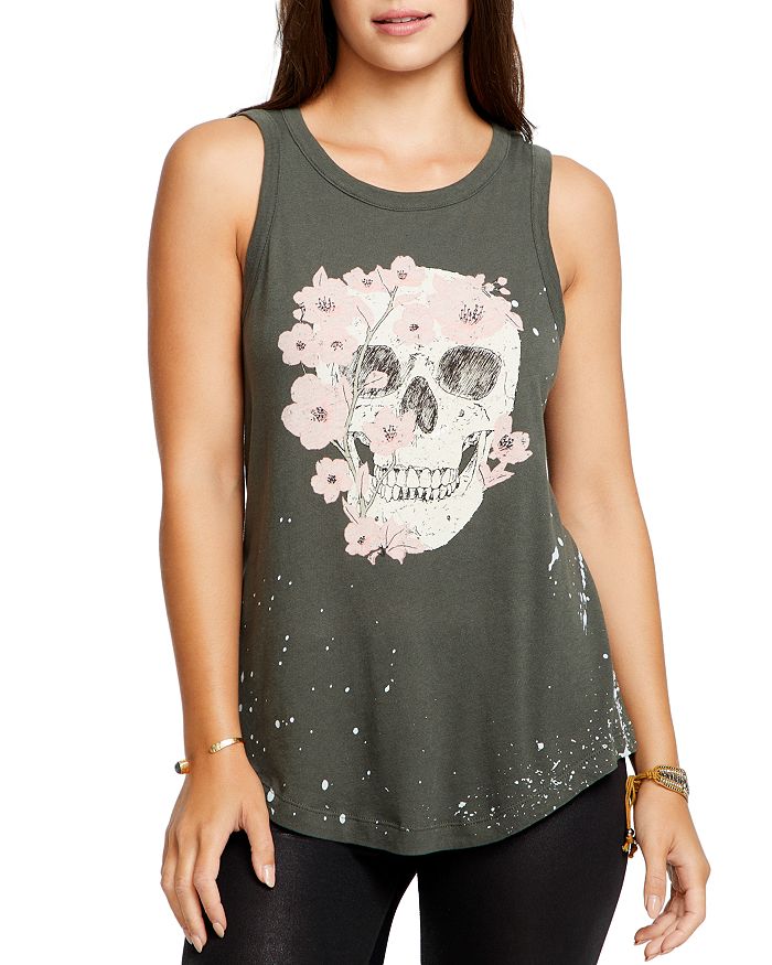 CHASER FLORAL SKULL MUSCLE TANK,CW6905-CHA4667-SFRI