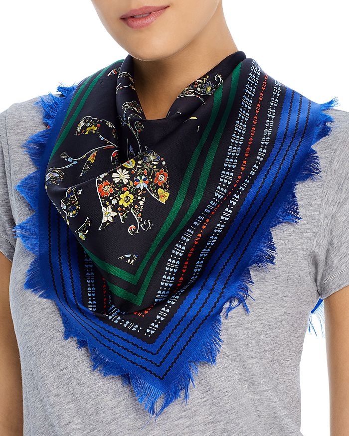 Tory Burch Sacred Floral Silk Square Scarf In Black | ModeSens