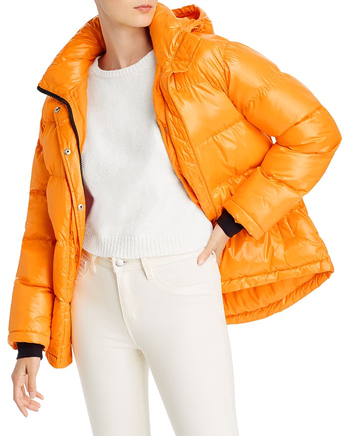 Aqua Short Hooded Puffer Coat - 100% Exclusive In Shiny Tangerine