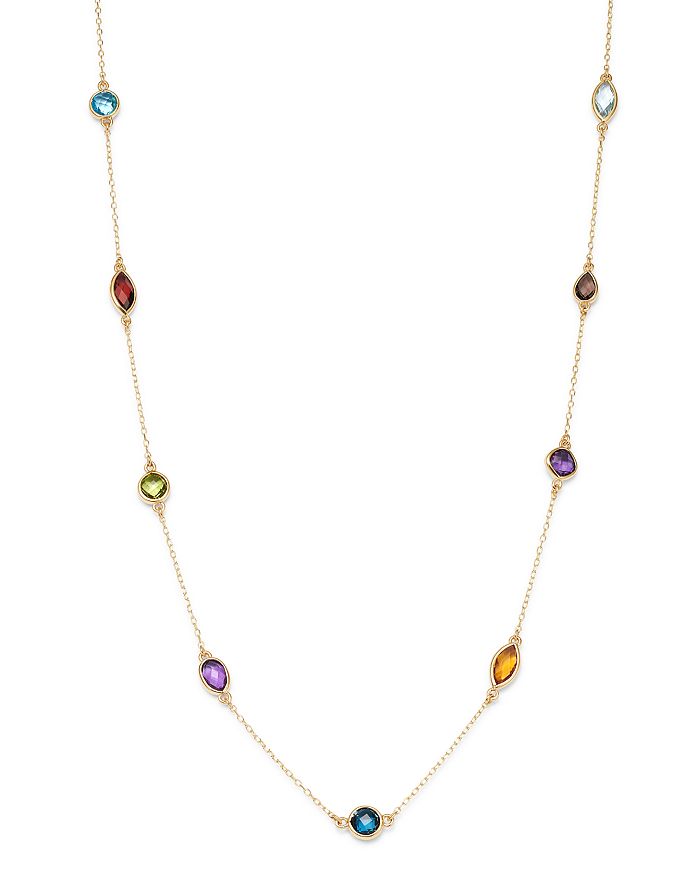 Bloomingdale's Rainbow Gemstone Station Necklace In 14k Yellow Gold, 18 - 100% Exclusive In Multi/gold