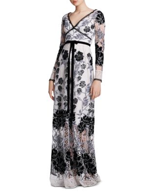 MARCHESA NOTTE Velvet Detail Guipure Lace Gown | Bloomingdale's Women
