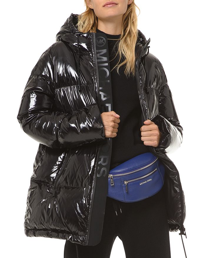 Michael Michael Kors Hooded & Quilted Cire Down Jacket In Black