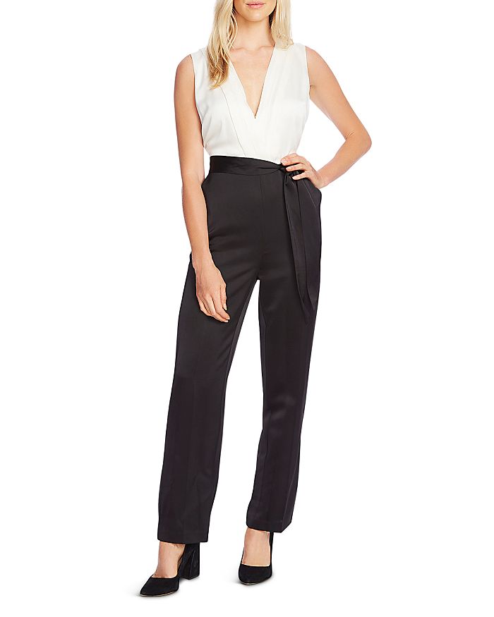 VINCE CAMUTO LAYERED-LOOK TIE-WAIST JUMPSUIT,9169902