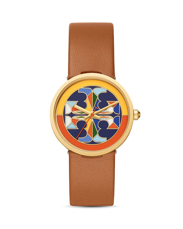 Tory Burch Reva Leather Watch in Black