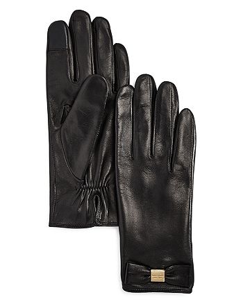 kate spade new york Bow Detail Leather Tech Gloves | Bloomingdale's
