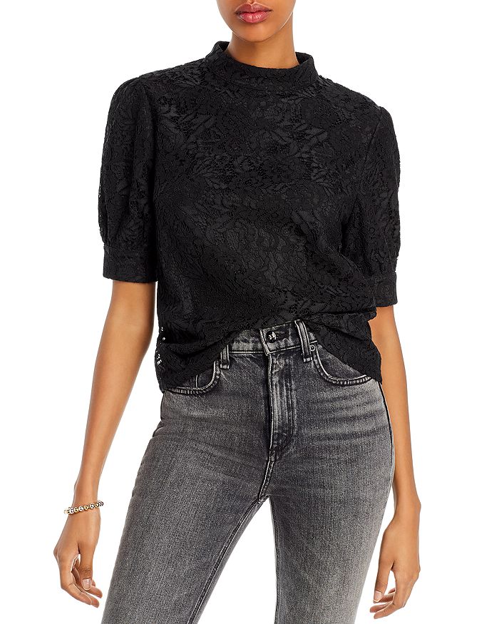 Aqua Puff-sleeve Lace Top - 100% Exclusive In Black