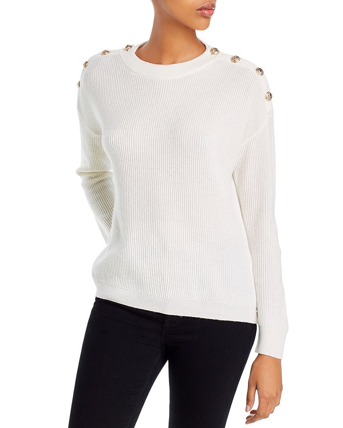 The Kooples Button Detail Wool & Cashmere Sweater In White