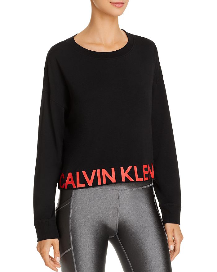 Calvin Klein Performance Logo Raw-edge Sweatshirt In Chili Combo