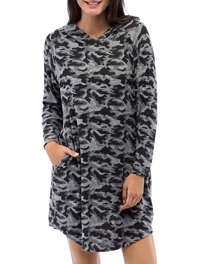 B Collection By Bobeau Beth Hoodie Dress In Camo Black