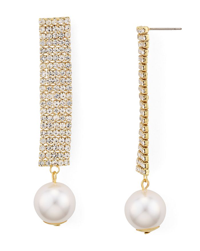 Aqua Crystal & Simulated Pearl Drop Earrings - 100% Exclusive In Gold