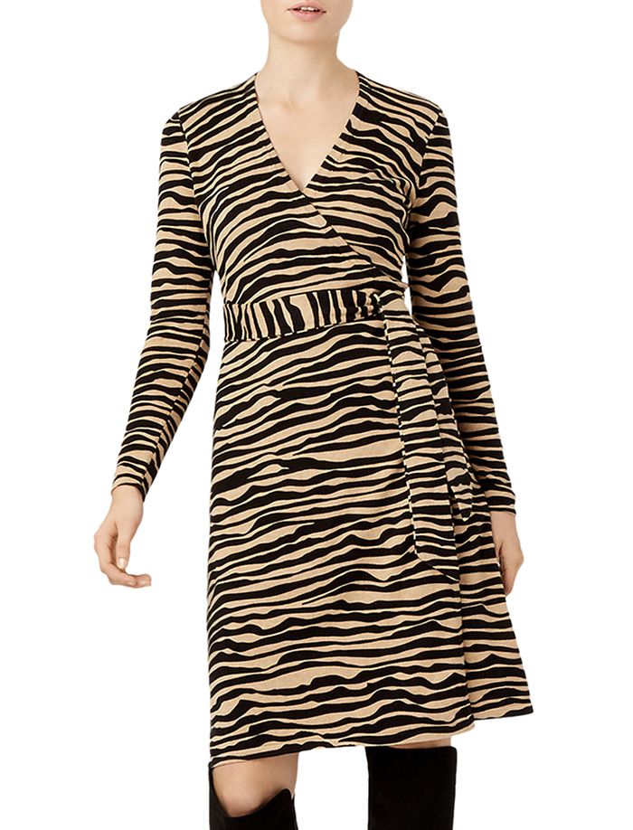Hobbs London Zadie Zebra Stripe Wrap Dress - 100% Exclusive In Camel Black