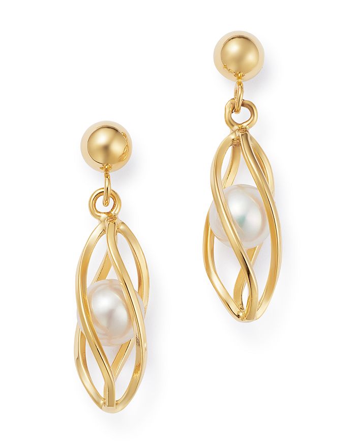 Bloomingdale's Freshwater Pearl Cage Drop Earrings In 14k Yellow Gold - 100% Exclusive In White/gold