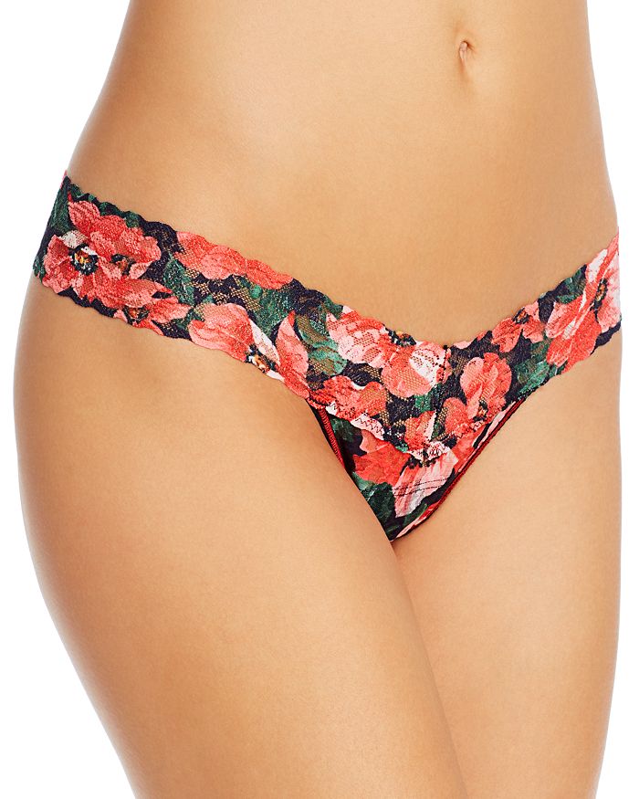 Hanky Panky Low-rise Printed Lace Thong In Pretty Poppies