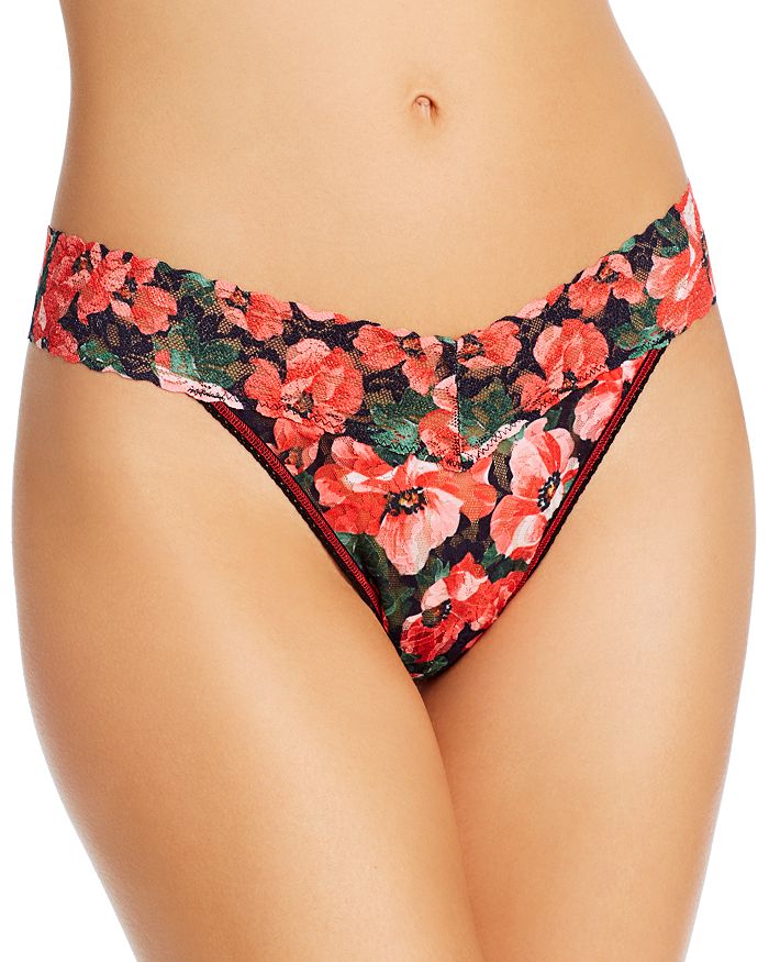 Hanky Panky Original-rise Printed Lace Thong In Pretty Poppies