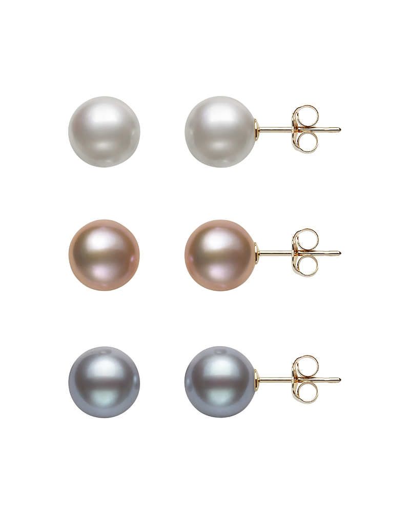 Bloomingdale's Cultured Freshwater Pearl Stud Earring Set In 14k Yellow Gold - Exclusive In Multi