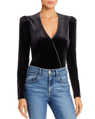 Parker - Zanna Rhinestone-Trimmed Velvet Bodysuit
