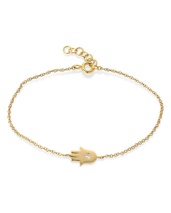 Shop Zoe Lev 14k Yellow Gold Diamond Hamsa Bracelet In White/gold