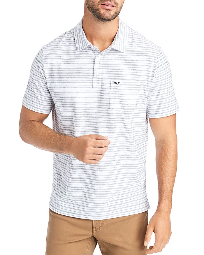 Vineyard Vines Striped Classic Fit Polo Shirt In White Cap