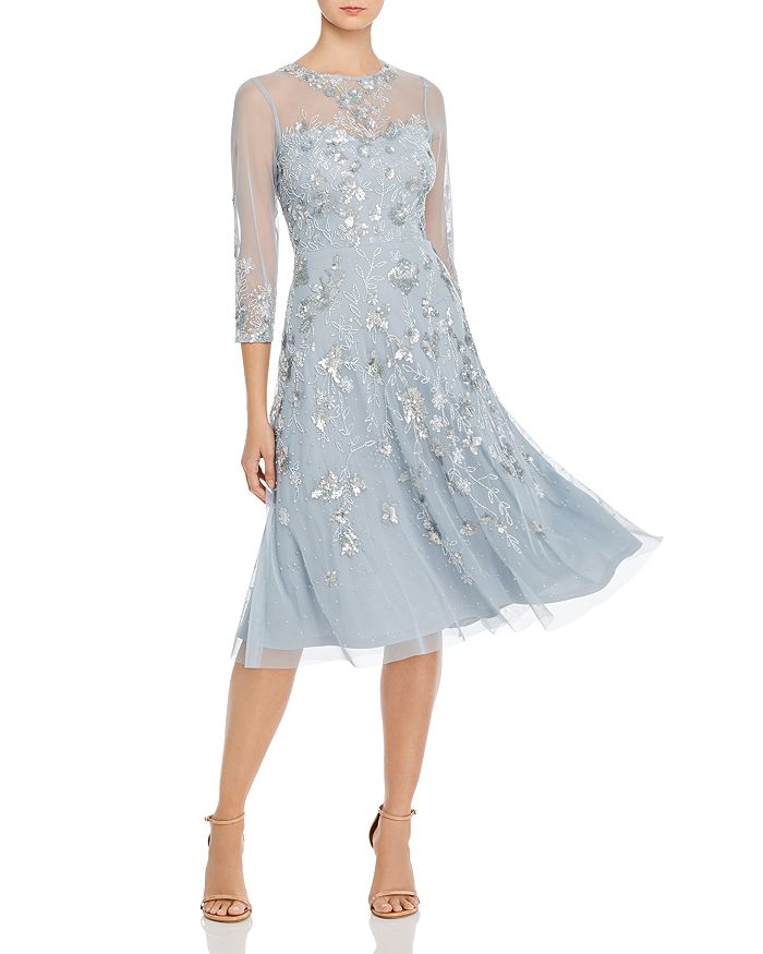 Adrianna Papell Embellished Cocktail Dress In Blue Heather