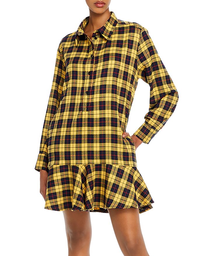 Aqua Ruffled Plaid Shirt Dress - 100% Exclusive In Yellow/navy