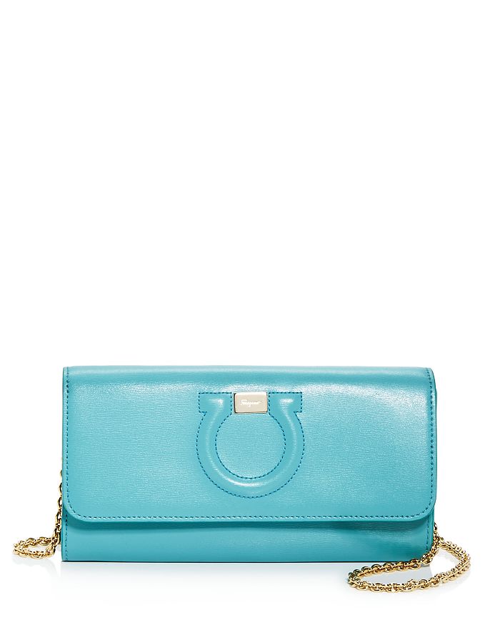Ferragamo Gancini City Leather Chain Wallet In Tyrone Turquoise