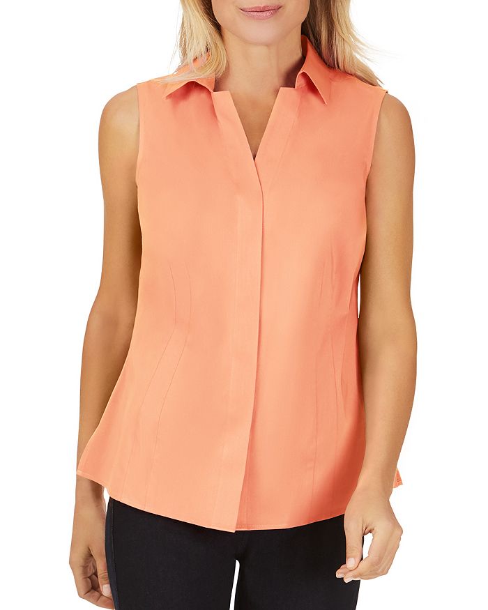 Foxcroft Taylor Sleeveless Non-iron Stretch Shirt In Coral Twist