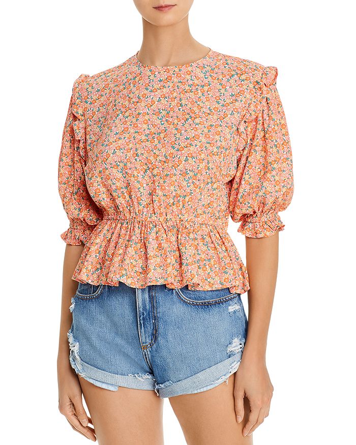 Faithfull The Brand Caleta Ruffled Floral Peplum Top In Pink Floral